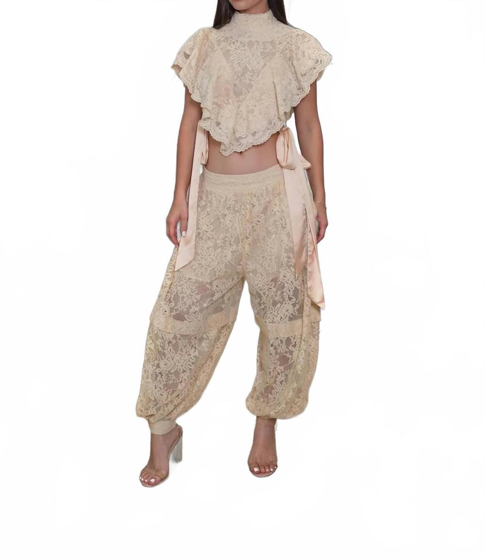 NEW PEEKSKILL hypnotic lace pant set in beige